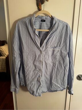 GapBody Blue Striped Poplin Pajama Top Piped Trim Size‎ XL